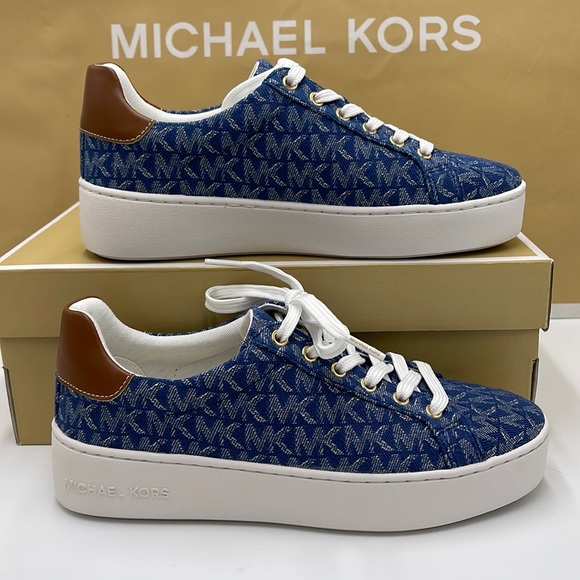 Michael Kors Poppy Lace Up MK Signature Denim JQD SM 49F2POFS1Y sneakers - Picture 1 of 16
